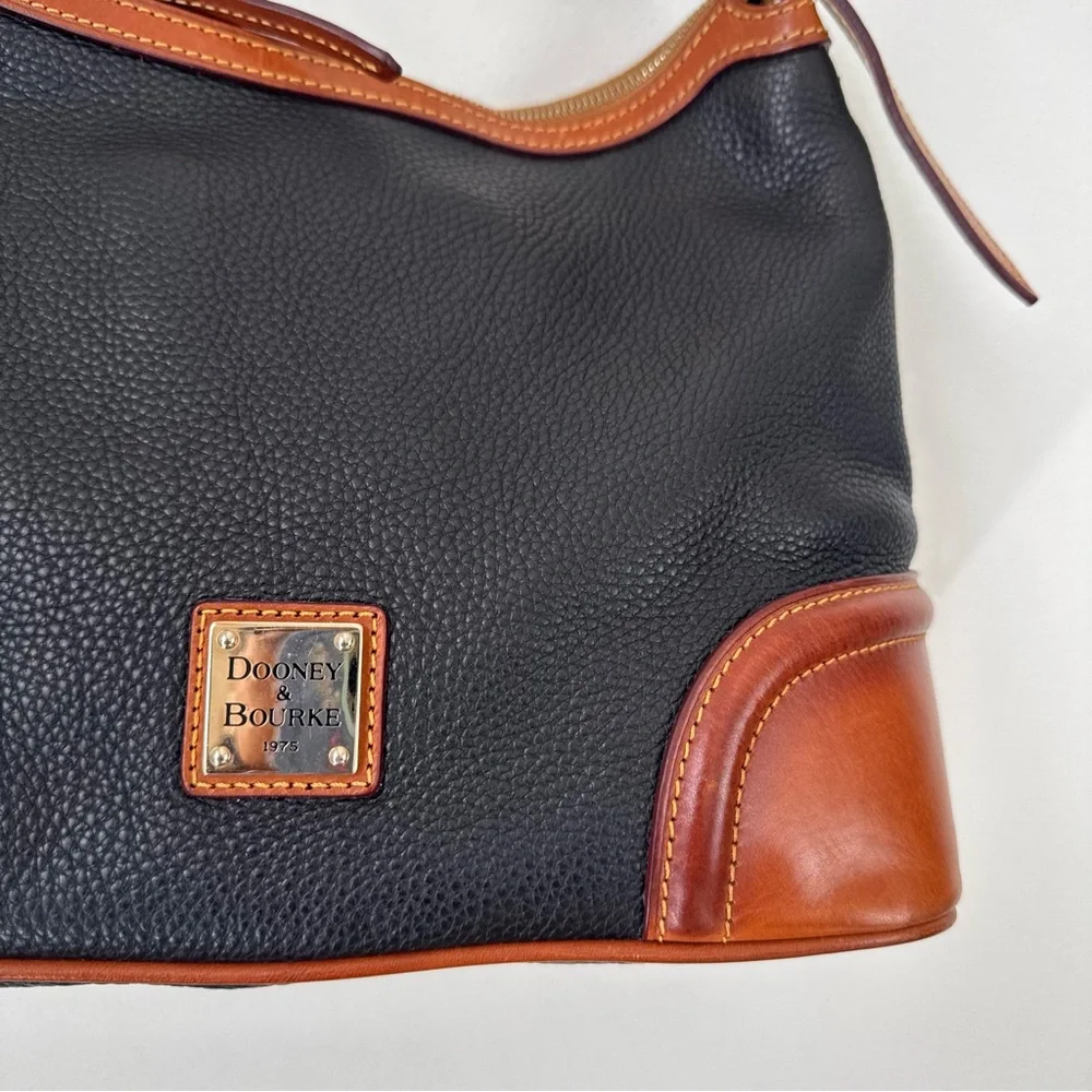 DOONEY & BOURKE Pebble Grain Leather Hobo Shoulder Handbag Tan Brown & Black